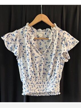 Monteau Blue Floral Smocked Blouse